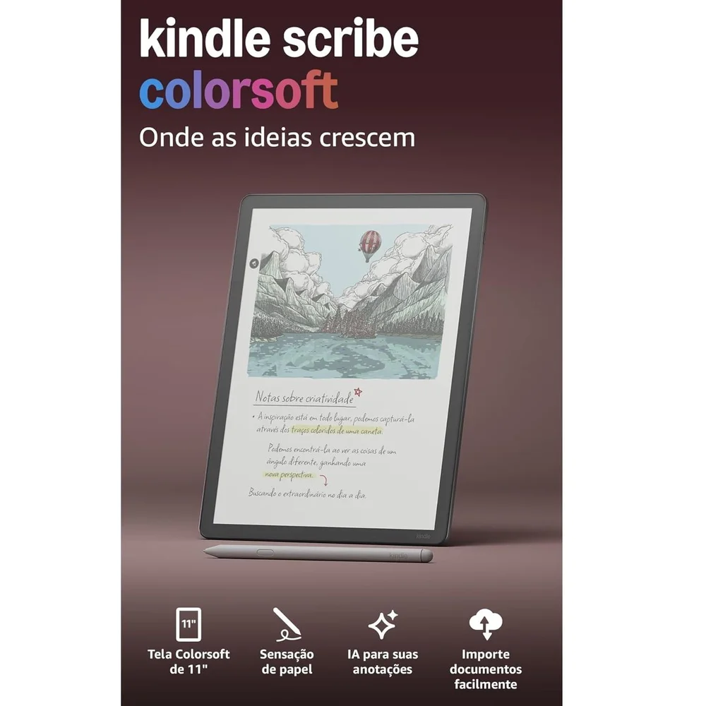 Imagem 3 de 5 do produto Amazon Kindle Scribe Colorsoft 64 Gb, Tela Colorida De 11" Semelhante Ao Papel, Com Luz Frontal, Fino, Leve, Potente, Grafite