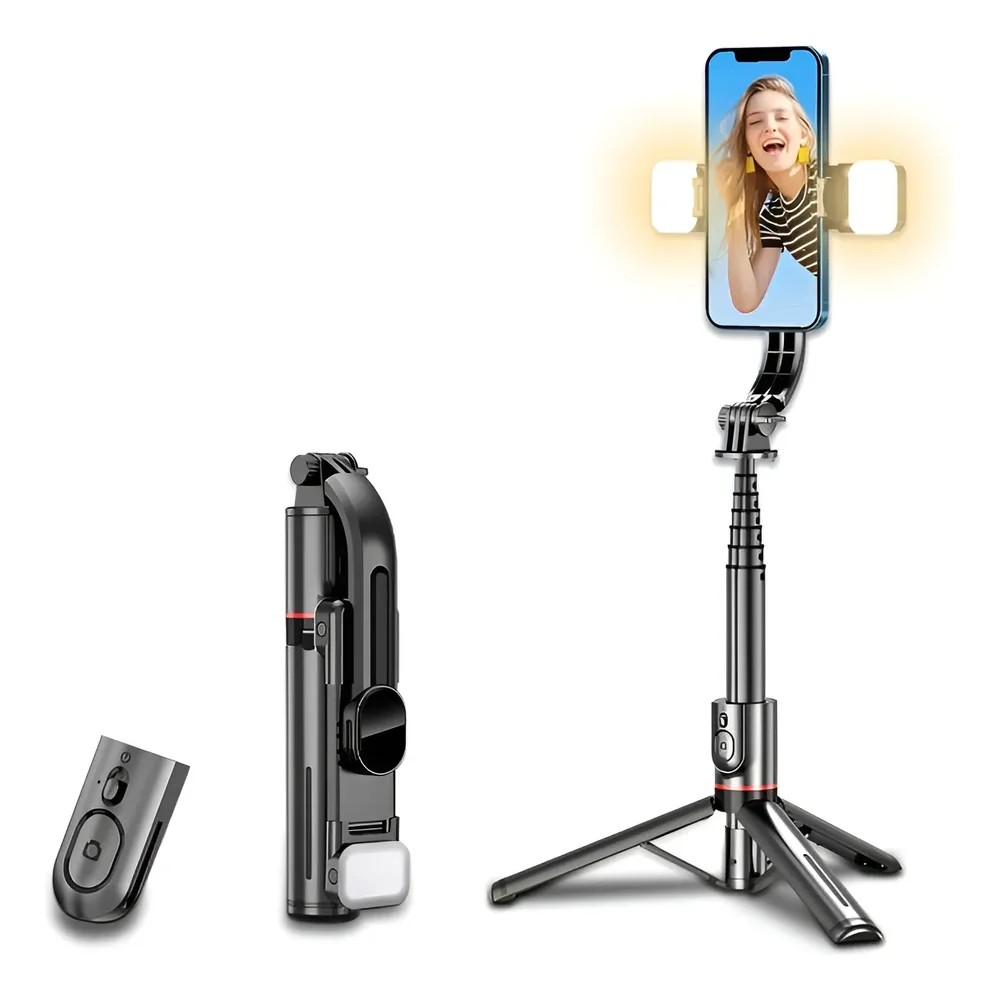Bastão Selfie Zp12 Luz LED Duplo Bluetooth Tripé C/controle Preto