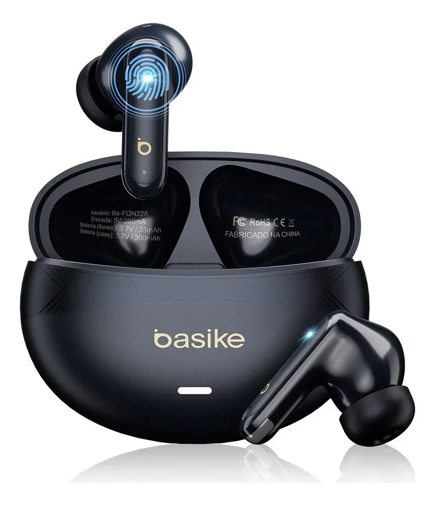Basike F1 Fone De Ouvido Sem Fio, Bluetooth 5.4 Com Anc-cancelamento De Ruído Ativo, Enc-cancelamento De Ruído Em Chamadas Preto