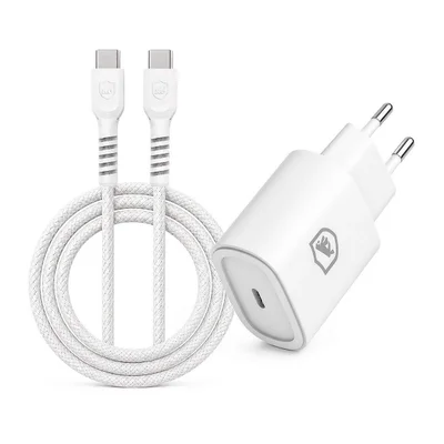 Carregador Turbo 25w Usb-c + Cabo Usb-c 1m Dual Armor Nylon Balístico Proteção Contra Sobrecarga E Sobretensão - Branco