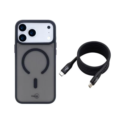 Kit Capa Iphone 18 Pro Max / 17 Pro Max E Cabo Magnético Usb-c 100w, Classic, Iplace, Preto