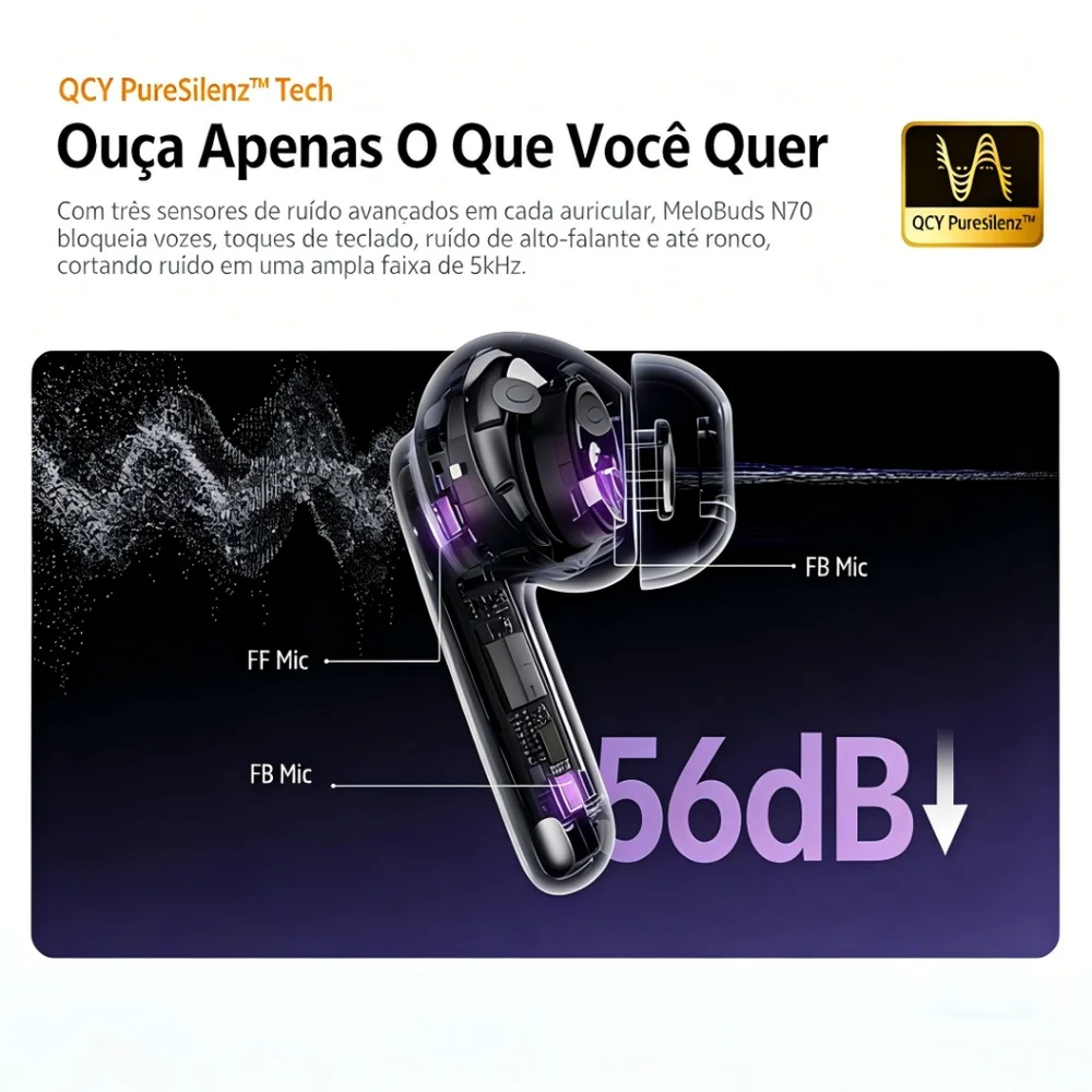 Imagem 4 de 5 do produto Fone Qcy Melobuds N70 Anc Híbrido Bluet 6.0 Audio Hi-res E Codec Ldac Microfones Com Ai
