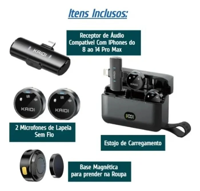 Imagem 5 de 5 do produto Microfone Sem Fio Lapela Kaidi P4-a Tipo A Para Ios - Kmf4