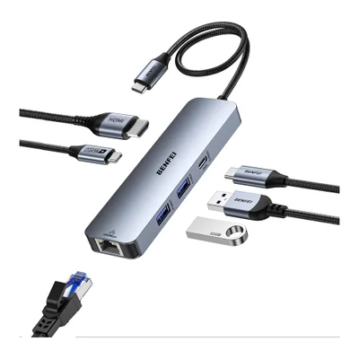 Benfei Hub Usb-c 6-em-1 HDMI 4k 60hz Rj45 Power Delivery