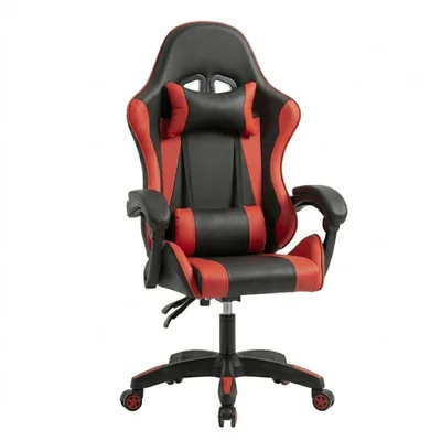 Cadeira Gamer Elite Courino Com Encosto Reclinável E Almofadas Preto E Vermelho