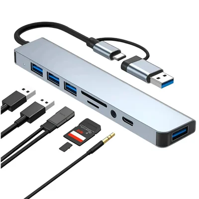Adaptador Hub Usb-c 8 Em 1 Entradas Usb Micro Sd Audio F3 Jc-tyc/usb-8em1