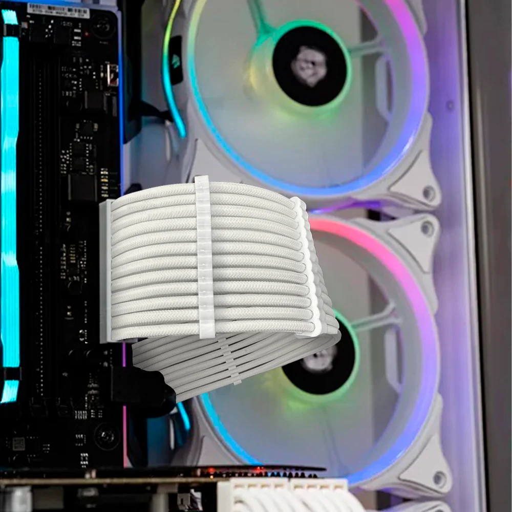 Imagem 4 de 5 do produto Cabo Extensor Atx 24 Pinos Sleeved Full White Para Fonte PC