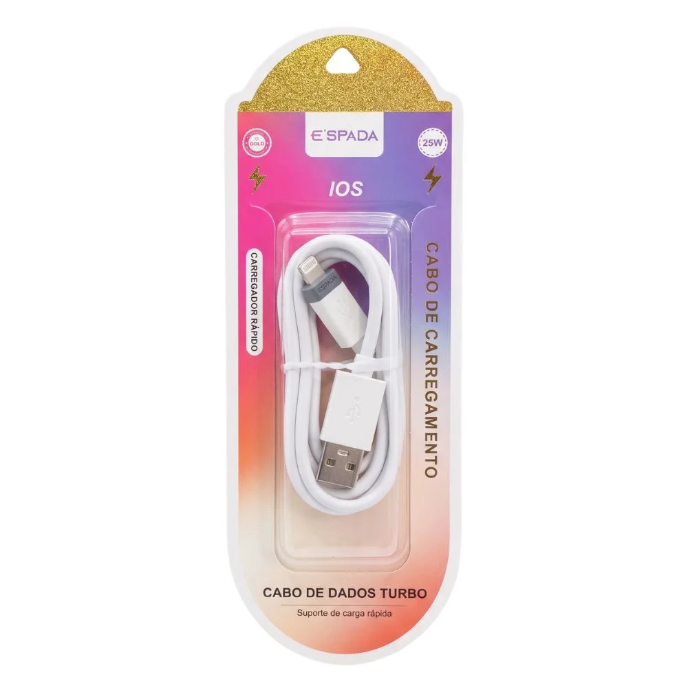 Imagem 4 de 5 do produto Cabo Usb Para Lightning (iphone), Carregamento Rápido, 25w, 1 Metro De Comprimento, Branco - E'spada