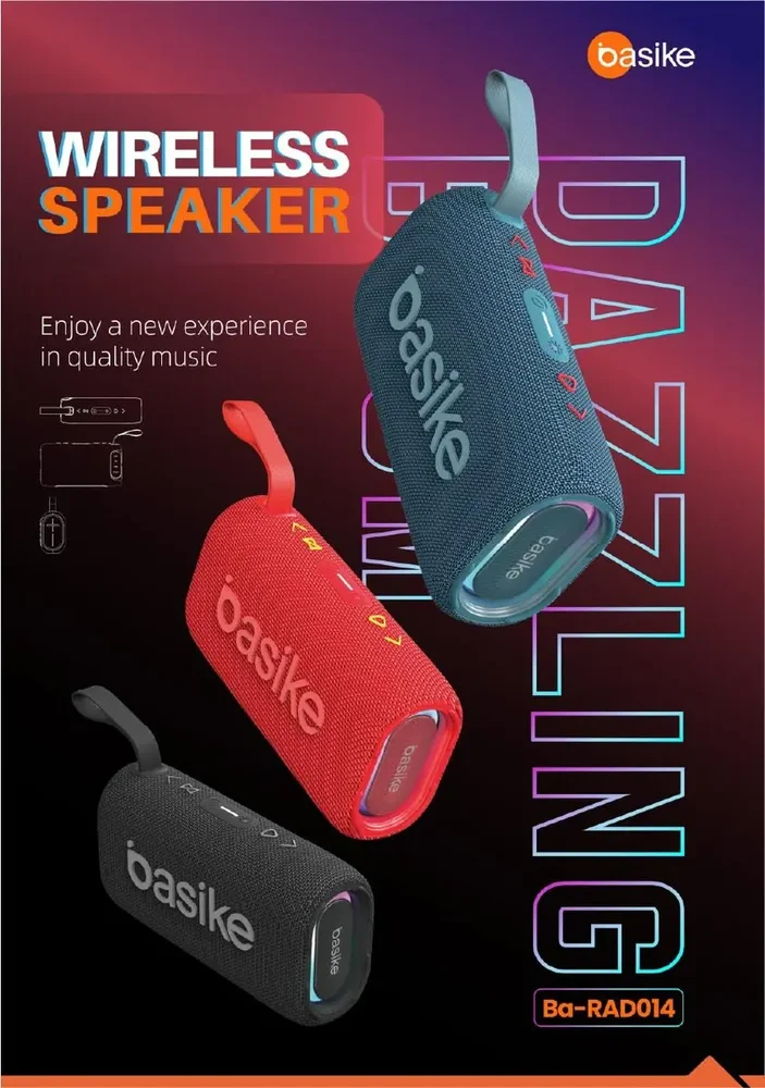 Imagem 2 de 4 do produto Caixa De Som Basike Ba-rad014 Portatil Bluetooth Ipx7 Tws Com RGB