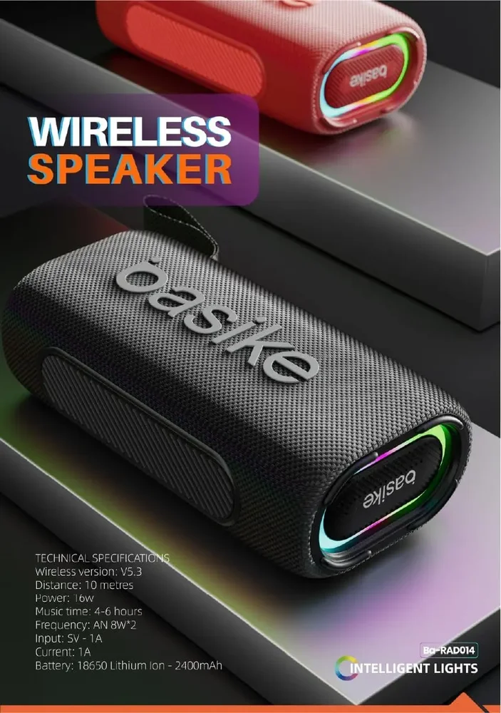 Imagem 4 de 4 do produto Caixa De Som Basike Ba-rad014 Portatil Bluetooth Ipx7 Tws Com RGB