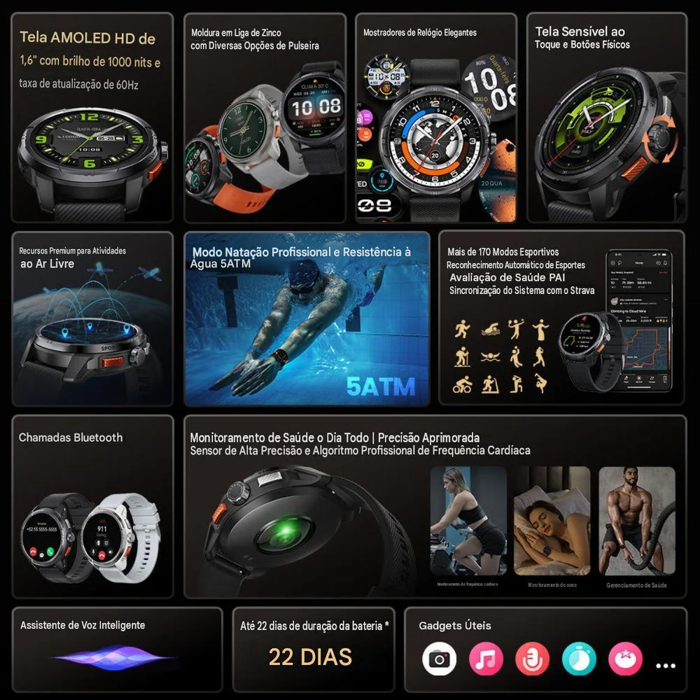 Imagem 3 de 5 do produto Relógio Smartwatch Haylou Solar Ultra Compatível Com Strava Gps Integrado 5atm Tela AMOLED Bluetooth Bateria Longa Duraçao