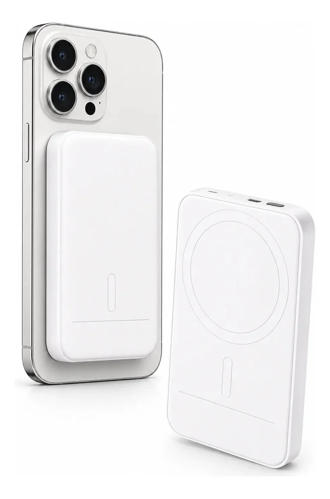 Imagem 1 de 5 do produto Power Bank Magnético Por Indução 10000mah – Carregador Portátil Sem Fio Cor:branco