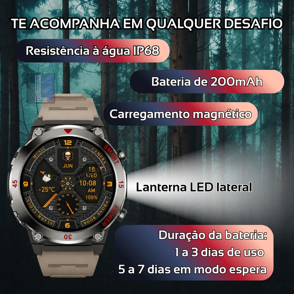 Imagem 3 de 5 do produto Relógio Smartwatch Gt11 Redondo Sport 1,52" Lanterna Chamada Cor: Marrom