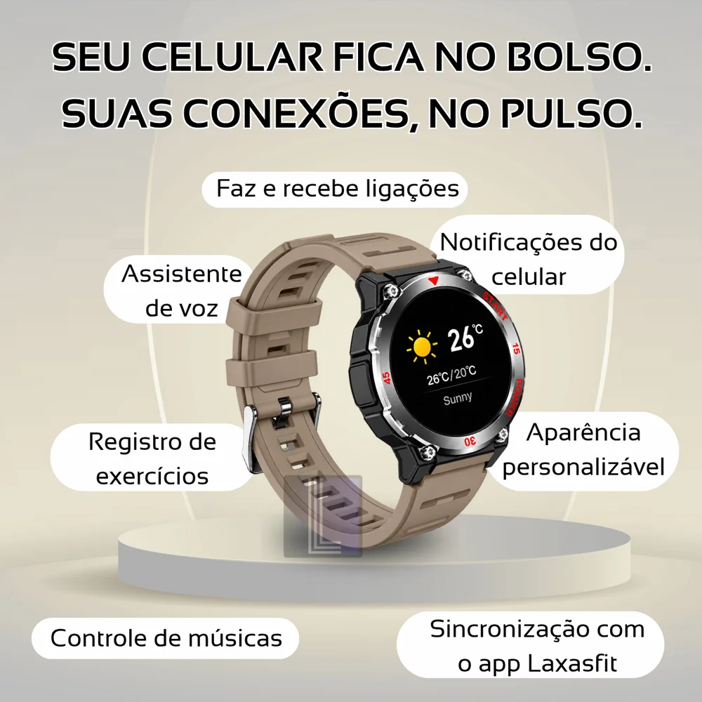 Imagem 4 de 5 do produto Relógio Smartwatch Gt11 Redondo Sport 1,52" Lanterna Chamada Cor: Marrom