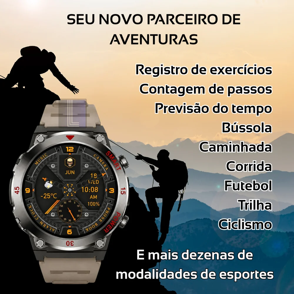 Imagem 5 de 5 do produto Relógio Smartwatch Gt11 Redondo Sport 1,52" Lanterna Chamada Cor: Marrom