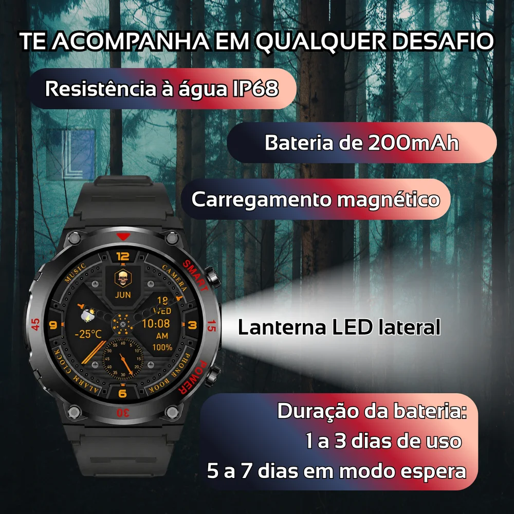 Imagem 3 de 5 do produto Relógio Smartwatch Gt11 Redondo Sport 1,52" Lanterna Chamada Cor:preto