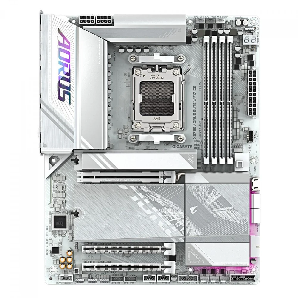 Imagem 2 de 5 do produto Placa Mãe Gigabyte X870e Aorus Elite Wifi7 Ice, Chipset X870e, Amd Am5, Atx, Ddr5, Branco