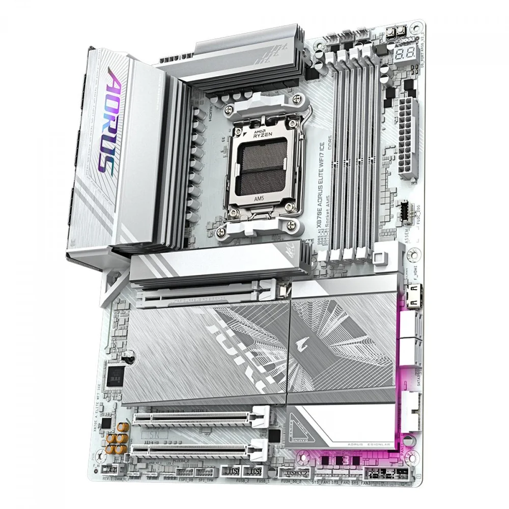 Imagem 3 de 5 do produto Placa Mãe Gigabyte X870e Aorus Elite Wifi7 Ice, Chipset X870e, Amd Am5, Atx, Ddr5, Branco