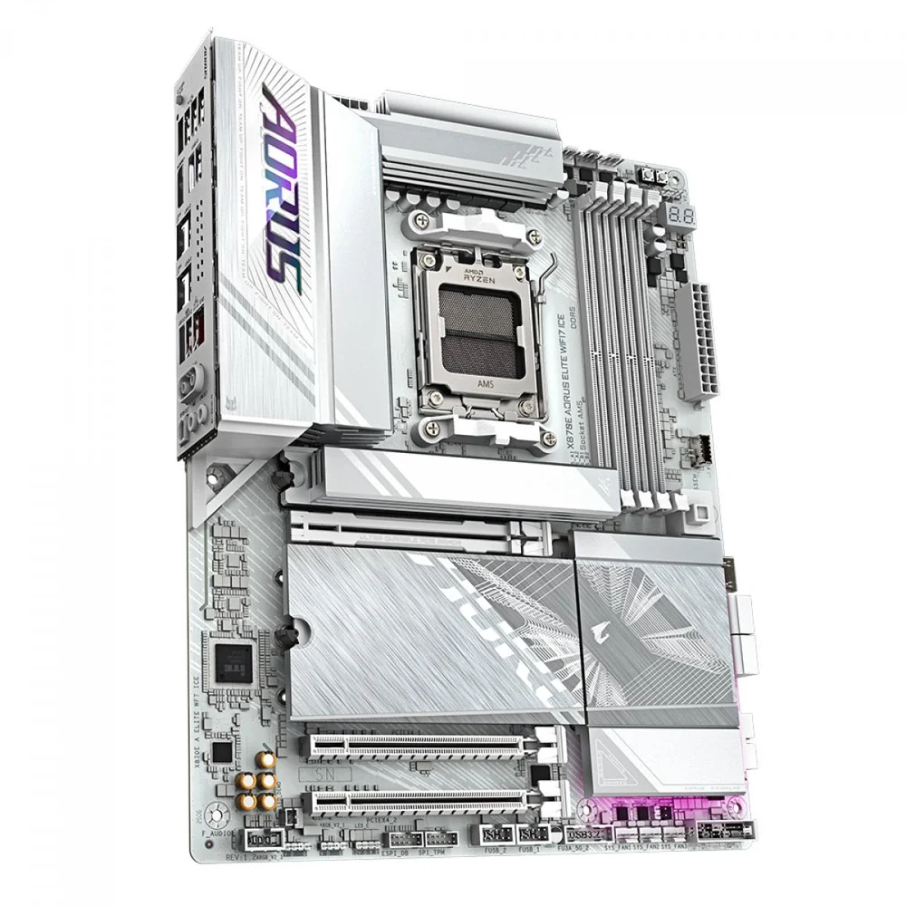 Imagem 4 de 5 do produto Placa Mãe Gigabyte X870e Aorus Elite Wifi7 Ice, Chipset X870e, Amd Am5, Atx, Ddr5, Branco