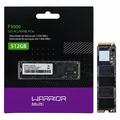 SSD Nvme PCie Gen3 512gb Warrior P3000 Leitura 3500mb/s Gravação 1800mb/s