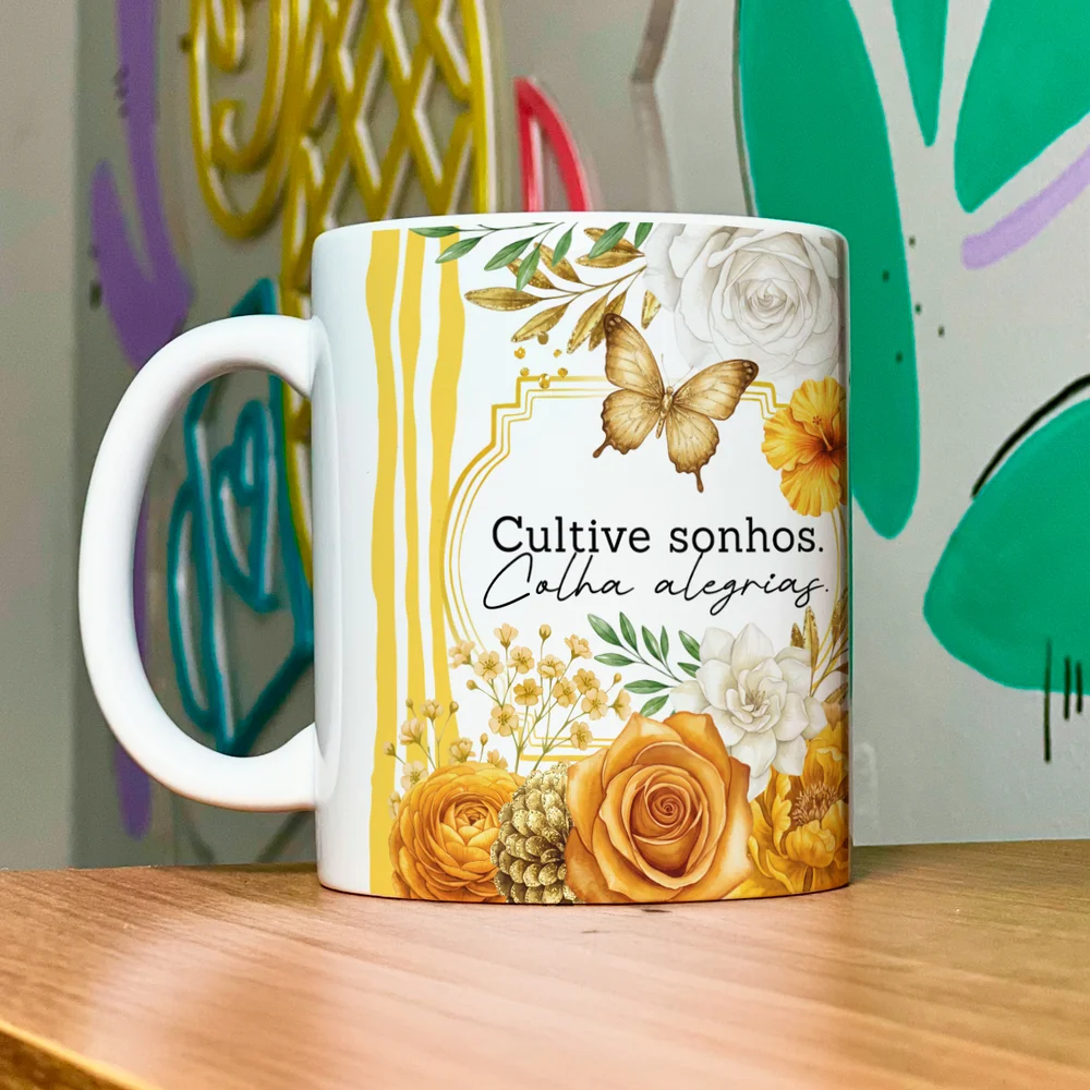 Imagem 2 de 5 do produto Caneca Floral Positividade - Cultive Sonhos, Colha Alegria