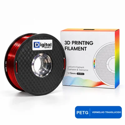 Filamento Petg 1kg Digital Qualy 1.75mm Para Impressora 3d Alta Resistência Vermelho Translucido