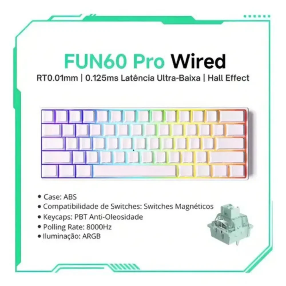 Imagem 4 de 5 do produto Teclado Magnético Akko Monsgeek Fun60 Pro 8000hz  Branco Layout Us RGB