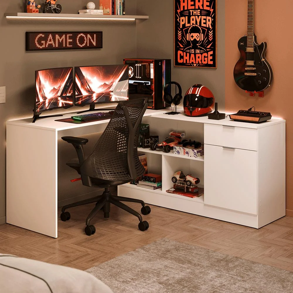 Escrivaninha Em L Para Computador Gamer Branco Roma Madesa