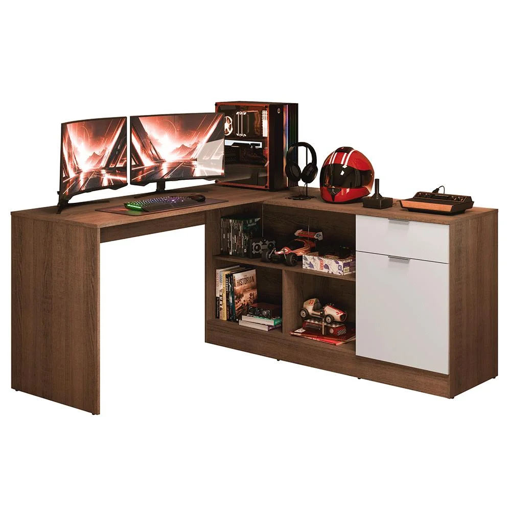Imagem 3 de 5 do produto Escrivaninha Em L Para Computador Gamer Rustic/branco Roma Madesa