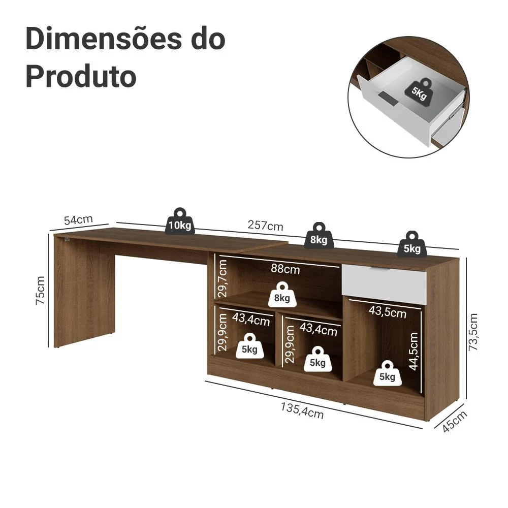 Imagem 4 de 5 do produto Escrivaninha Em L Para Computador Gamer Rustic/branco Roma Madesa