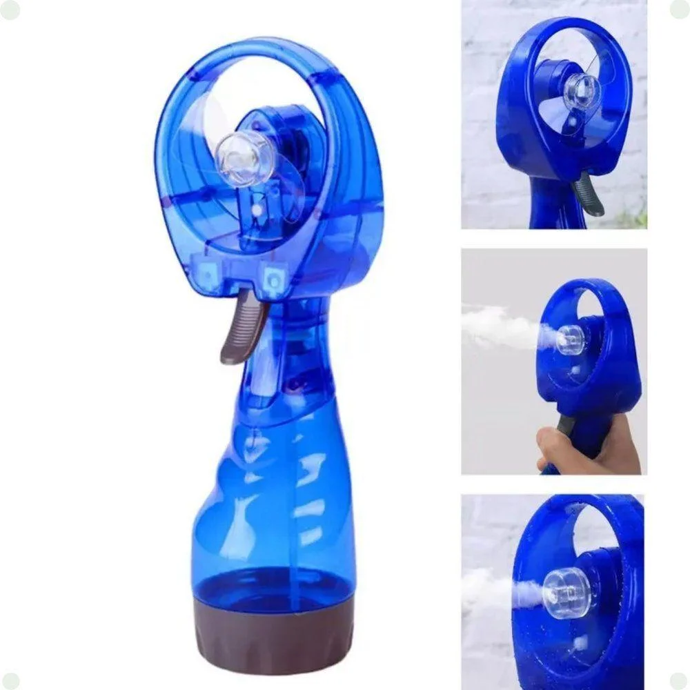 Mini Ventilador Platina 15cm 3 Pás 1 Velocidade Azul Névoa De Água Portátil Bivolt