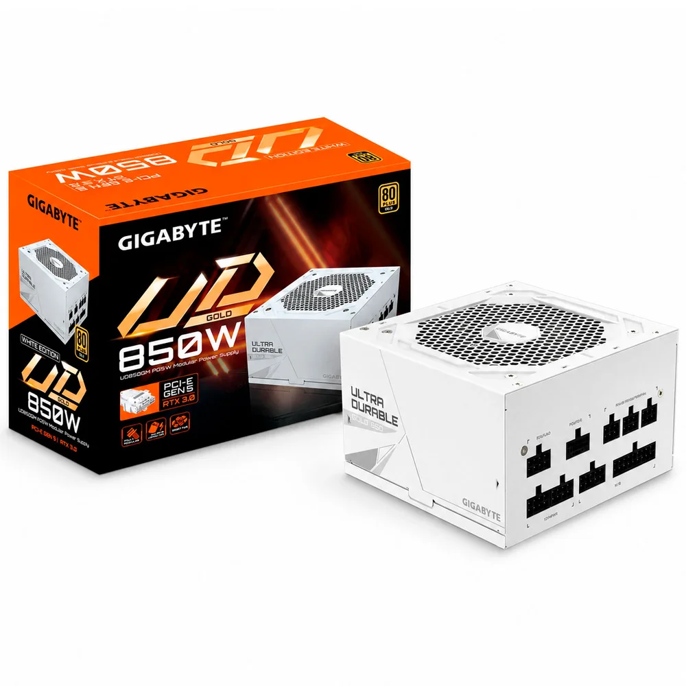 Fonte Gigabyte Ud850gm Pg5w, 850w, 80 Plus Gold, Modular, Branca - 28200-u85gbw-1usr
