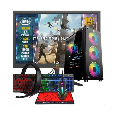 PC Computador Gamer Completo | Intel i7 | 16gb | SSD 120GB | Monitor + Teclado + Mouse + Headset + Mouse Pad + Wi-fi