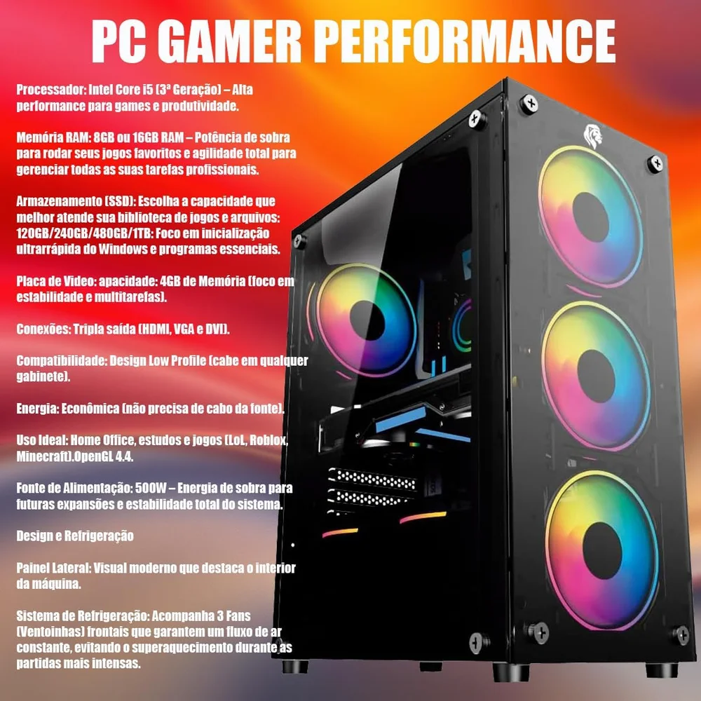 PC Gamer Completo Intel Core i5 | 8GB Ram | SSD 240GB | Geforce Gt 730 4gb | Monitor 19" + Kit Gamer 4 Em 1 + Wi-fi - view 5