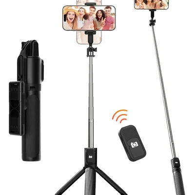 Tripé Para Celular 3 Em 1 73cm – Bastão De Selfie Dobrável Portátil Com Controle Remoto, Rotação 360°, Base Triangular Reforçada, Pau De Selfie