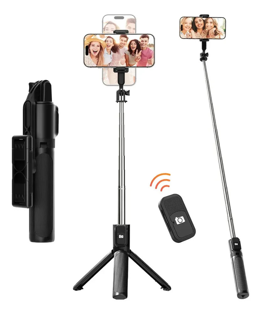 Tripé Para Celular 3 Em 1 73cm – Bastão De Selfie Dobrável Portátil Com Controle Remoto, Rotação 360°, Base Triangular Reforçada, Pau De Selfie