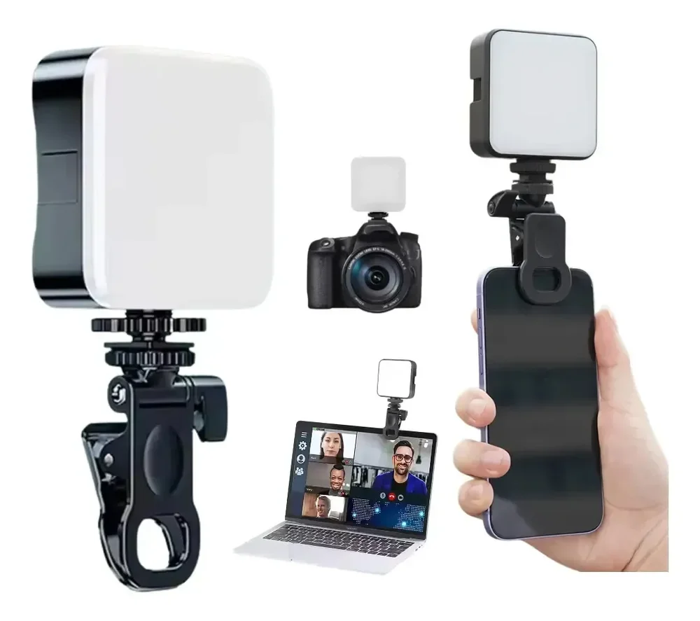 Luz LED Iluminação Fotográfica Selfie Noturna Com Clip Portátil Celular E Notebook Reunião Videoconferencia Online Fotos E Videos Preto