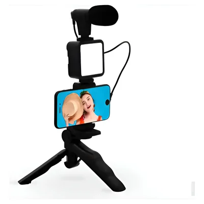 Kit Iluminação Microfone Celular Vlog Estúdio Vídeo