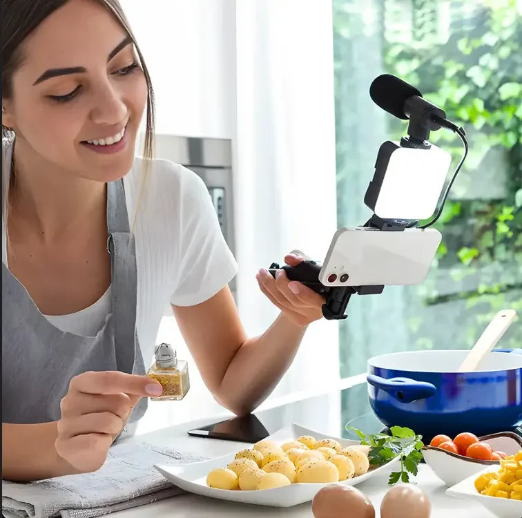Imagem 2 de 4 do produto Kit Iluminação Microfone Celular Vlog Estúdio Vídeo