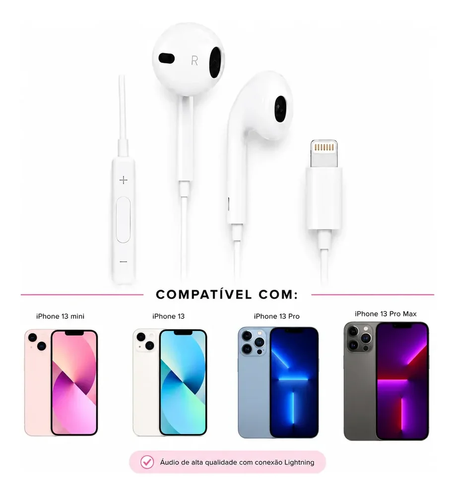Imagem 3 de 4 do produto Fone De Ouvido Com Fio Compatível Iphone 8 X 11 12 13 14