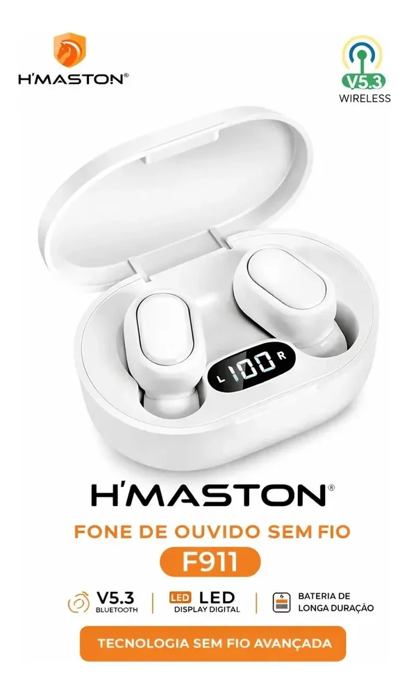 Imagem 2 de 2 do produto Fone Bluetooth Wireless C/ Visor Sem Fio H'maston F911 Cor Branco Luz Sem Luz