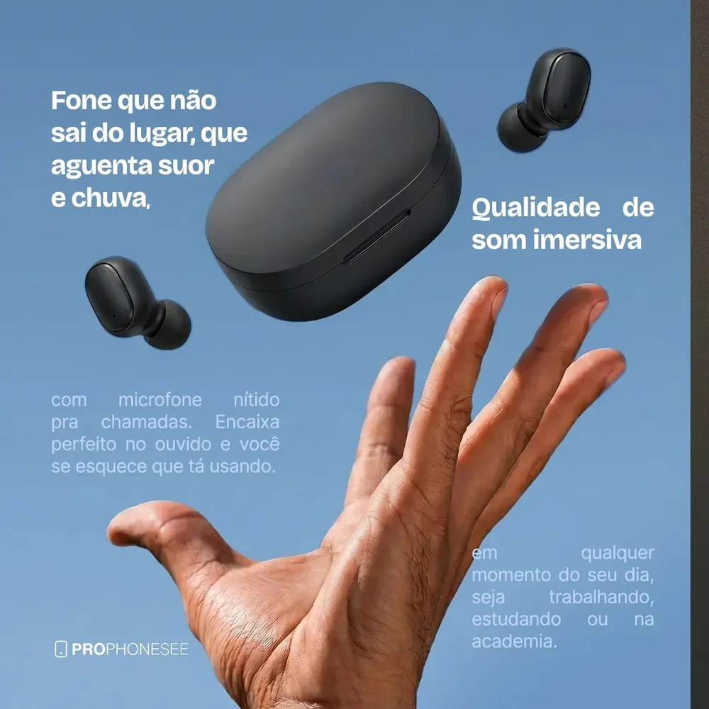 Imagem 3 de 4 do produto Fone Ouvido Bluetooth 5.3 Sem Fio Estojo Bateria Longa Duração Portátil Tela Display Digital LED Prova Dagua Compatível C/ Xiaomi Celular Redmi Anti R