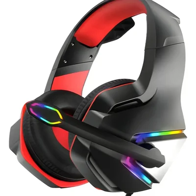 Headset Gamer Fone De Ouvido Lef-1210 Usb RGB Microfone LED Vermelho