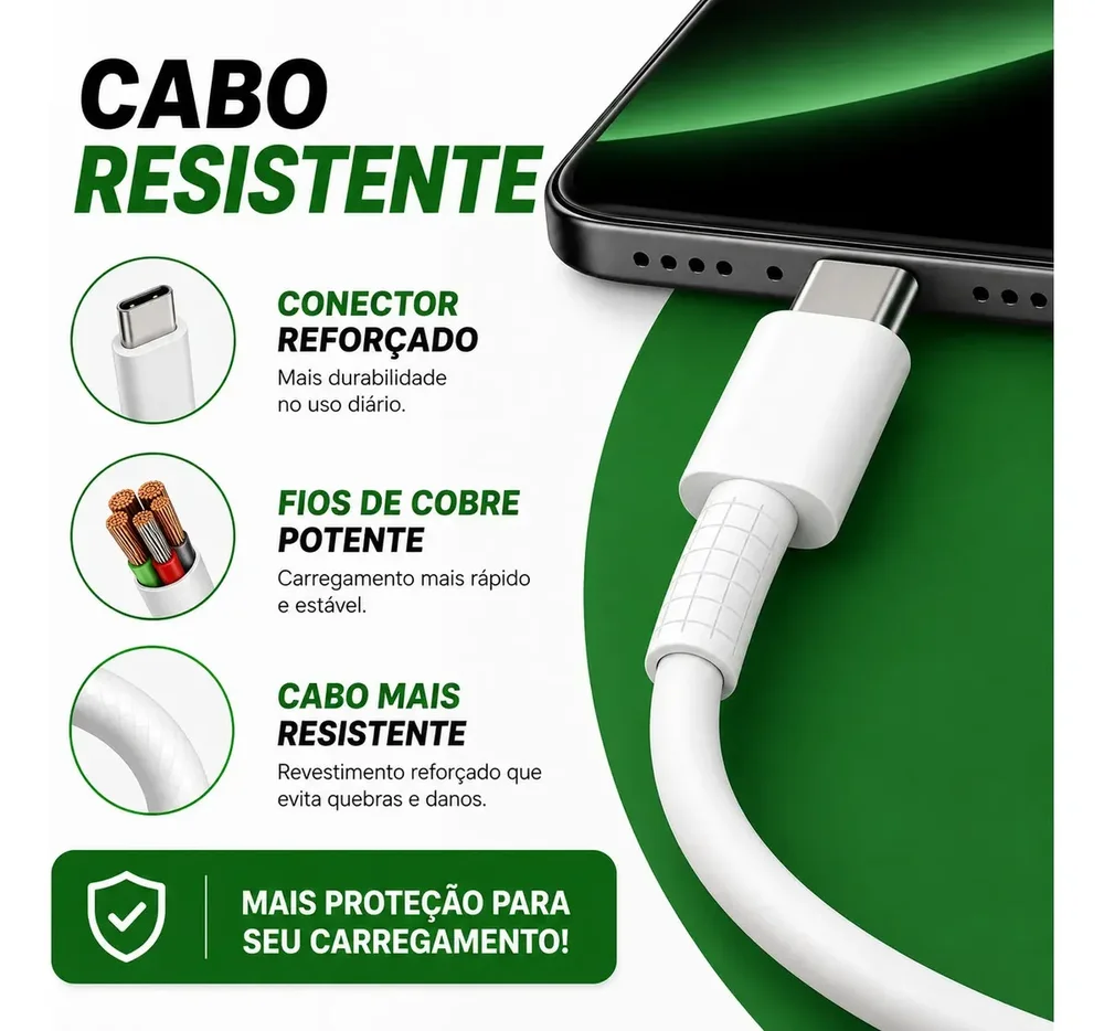 Imagem 3 de 3 do produto Cabo Carregador Rápido 6a 2 Metros Usb Carregamento Rápido Reforçado Para Android E Iphone H'maston Hb17