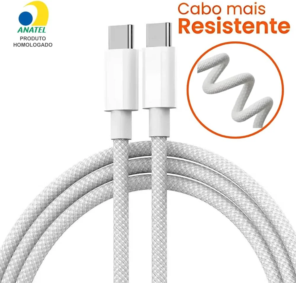 Imagem 4 de 4 do produto Cabo Usb-c Tipo C 60w Trançado 1m Premium De Nylon Compatível Com Iphone 15, 15 Pro/max, Iphone 16, 16 Pro/max, Iphone 17, 17pro/max, Samsung Galaxy