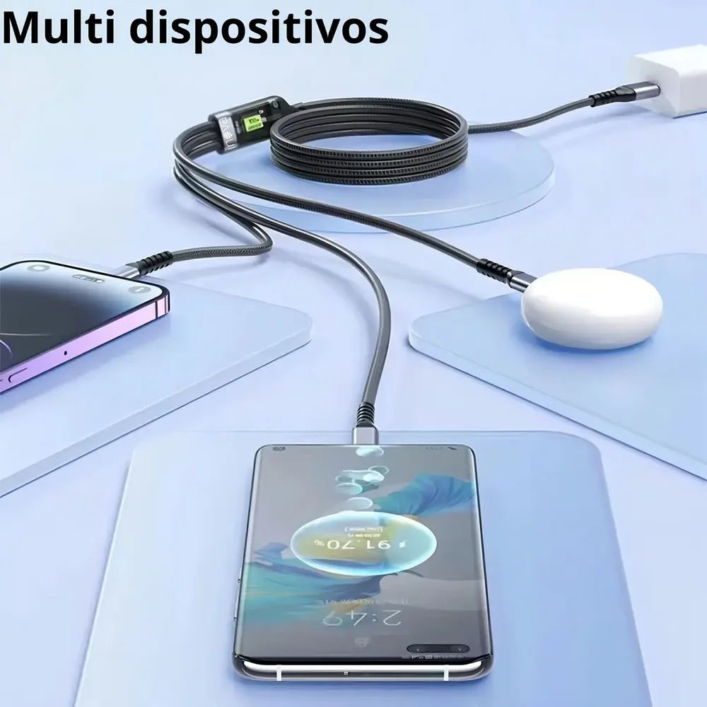Imagem 2 de 3 do produto Cabo Carregador 3 Em 1 Turbo 100w Tipo C, V8, Para Iphone