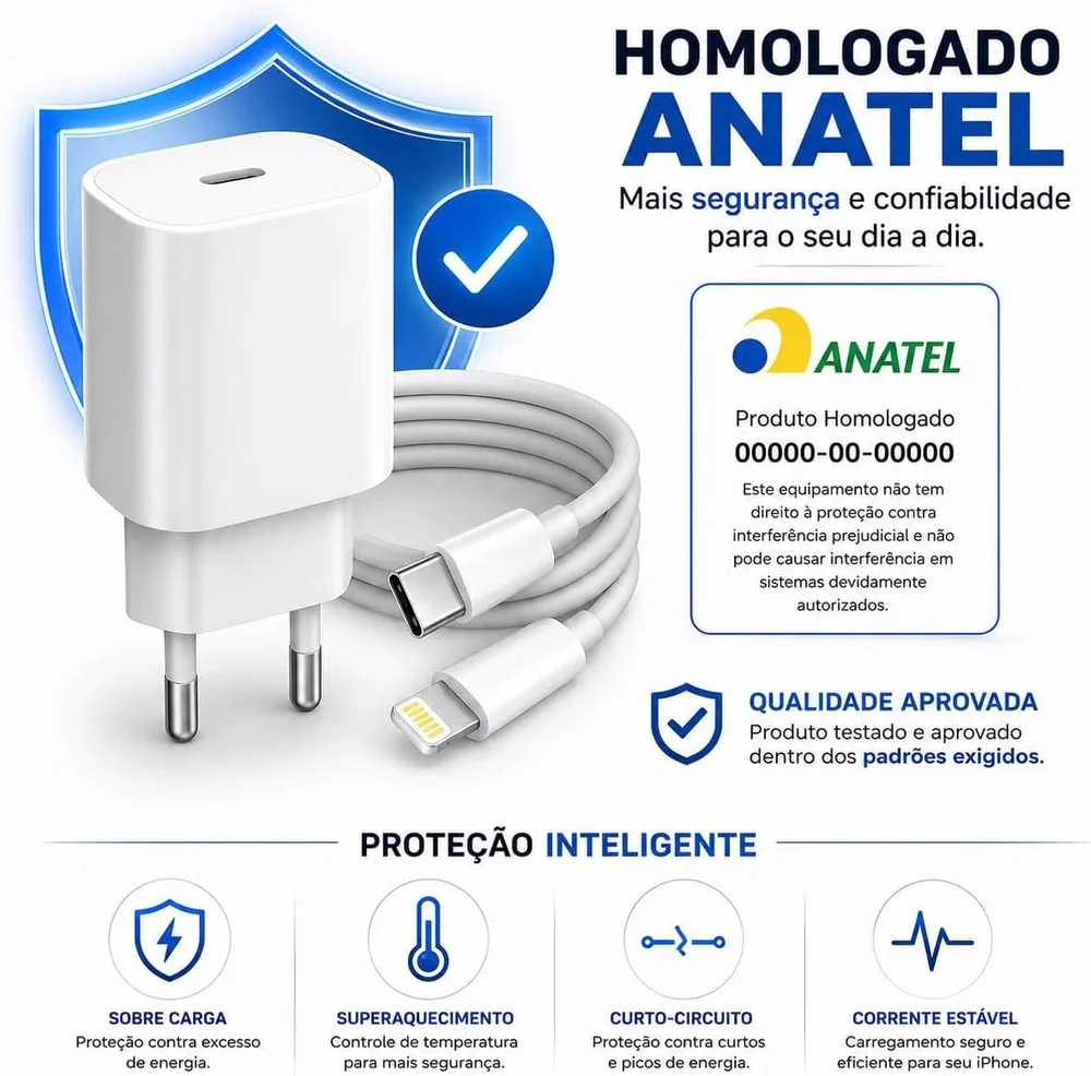 Imagem 2 de 4 do produto Carregador Turbo USB-C de 20W para iPhone Com Cabo de 1m, Bivolt