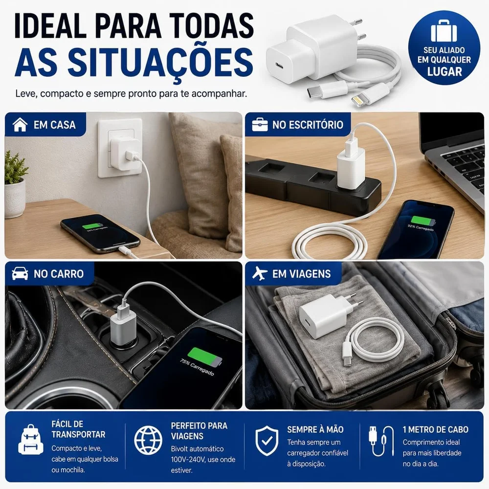 Imagem 3 de 4 do produto Carregador Turbo USB-C de 20W para iPhone Com Cabo de 1m, Bivolt