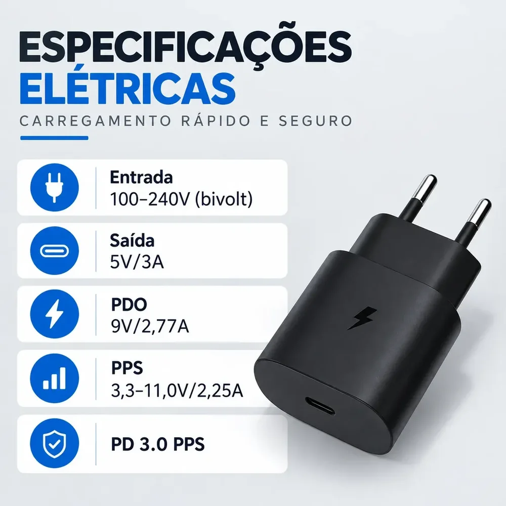 Imagem 3 de 4 do produto Carregador Turbo 25w Tipo- C Com Cabo Usb Celulares Tablets Preto