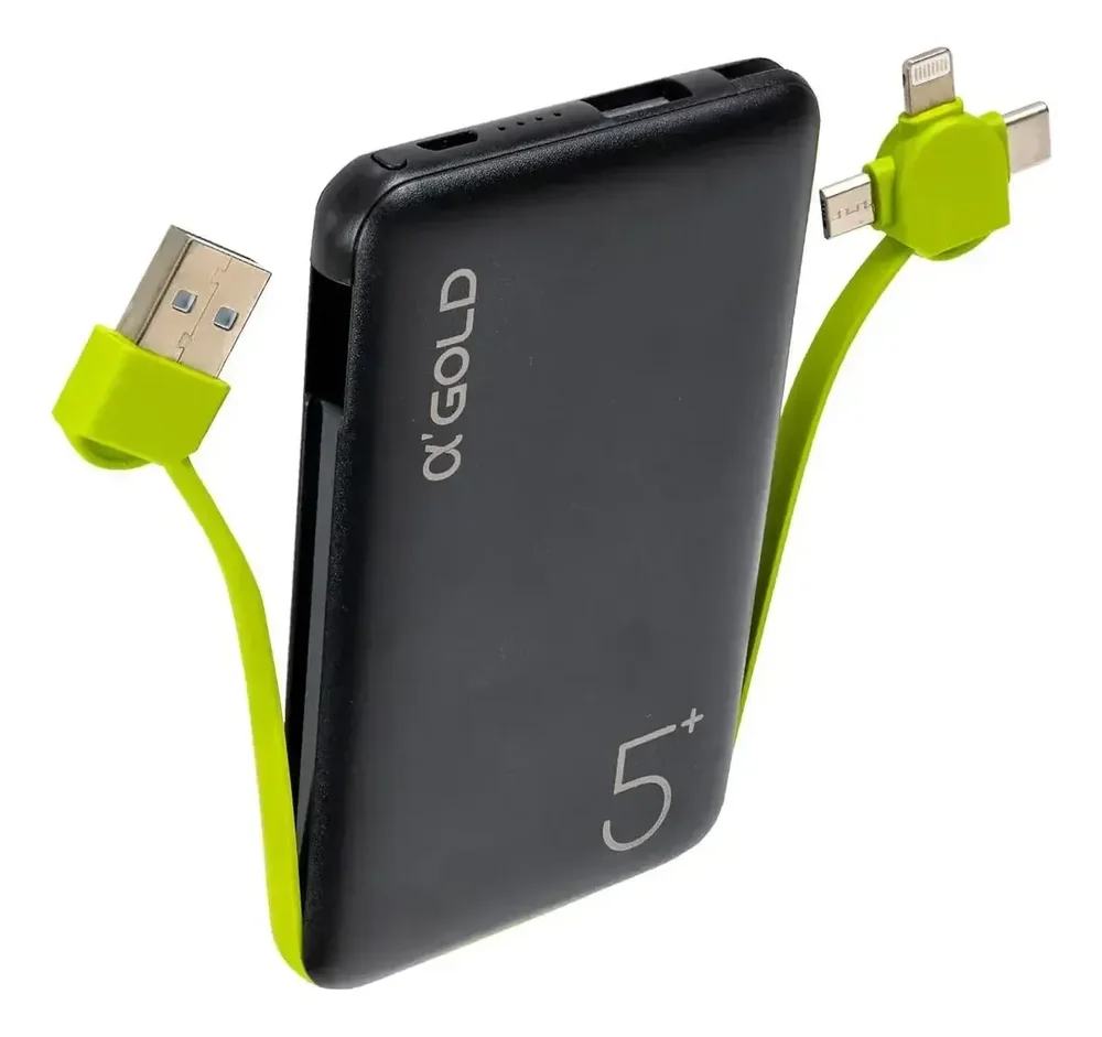 Power Bank 5000mah Gold Bte-03 Com Cabos Integrados Tipo-c